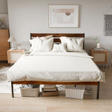 Iron Platform Bed Frame with Rustic Wood Headboard & Footboard - Brown W2992P233432