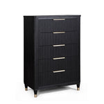 ZUN 1pc Contemporary 5-Drawer Black Tall Chest Metal Knobs Modern Design Wooden Bedroom Furniture B011P240207