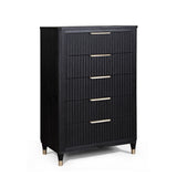 ZUN 1pc Contemporary 5-Drawer Black Tall Chest Metal Knobs Modern Design Wooden Bedroom Furniture B011P240207