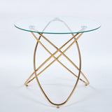 Dining Table with golden metal leg and tempered glass,Modern Space Saving Kitchen Table for Living W234P329699