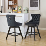 Swivel Velvet Barstools with Button Tufted Decoration and Wooden Legs, and Chrome Nailhead Trim, W1143P241332