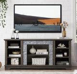 ZUN Mantel Stone TV Media Stand with with Faux Stacked Stone Surround, Modern Entertainment Console with W1758P187683