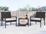 3-Piece Patio PE Wicker Bistro Set, Tempered Glass 2-Tier Side Table Outdoor Chair Set-White 98415143