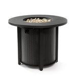 ZUN 32inch Round Steel Fire Pit Table with Steel Lid and Lava Rocks W853P193941