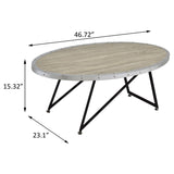 ZUN Weathered Grey Oak and Black Oval Coffee Table B062P181352