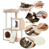 ZUN Wood Cat Tree Cat Tower With Double Condos Spacious Perch Sisal Scratching Post And Replaceable 49271790