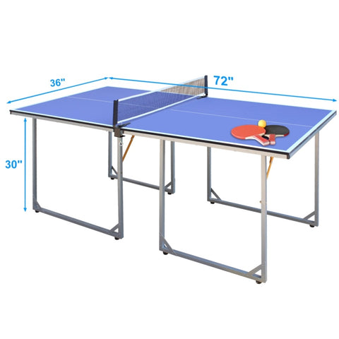 ZUN 6ft Mid-Size Table Tennis Table Foldable & Portable Ping Pong Table Set for Indoor & Outdoor Games 88950035