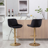 Chrome Footrest and Base Swivel Height Adjustable Mechanical Lifting Velvet Golden Leg Simple Bar W124956165
