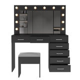 Vanity Desk Set with Large Lighted Mirror and Powre Outlet, Glass Top Makeup with 7 Drawers, 64200028