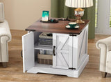 ON-TREND Farmhouse End Table with Charging Station, Rustic Wood Nightstand with Adjustable Shelf, N721P246478K