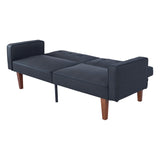 Modern PU Leather Futon Sofa with Tufted Backrest, Adjustable Reclining Couch with Wood & Metal 17372453