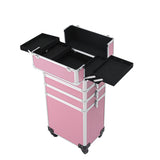 ZUN 4-in-1 Draw-bar Style Interchangeable Aluminum Rolling Makeup Case Pink 73553881