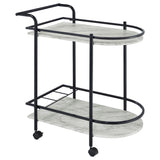 Black and Faux White Marble Serving Cart with Wine Rack B062P145636