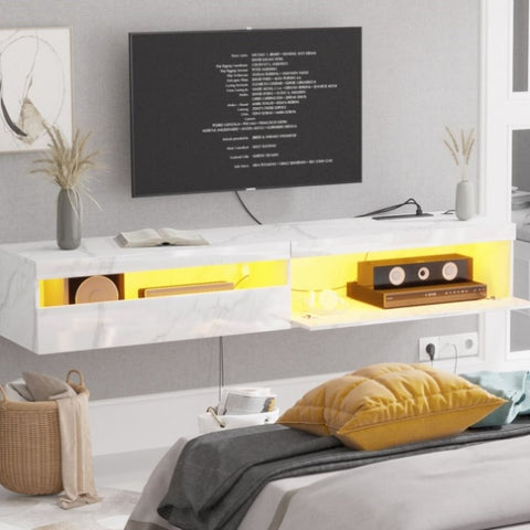 ZUN Floating TV Stand, Wall TV Cabinet with Led Lights & Power Outlet, 71" Modern Entertainment Center T3179P283855