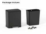 Black 14 Gallons Pedal Trash Can with Soft Close Lid, Removable Inner Bucket & Detachable Wheels, 12811413