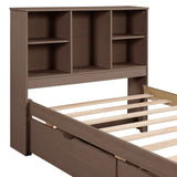 ZUN Modern Twin Size Bed Frame With Built-in USB Port on Bookcase Headboard and 2 Drawers for Walnut 68014174