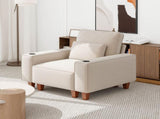 Beige Chenille Deep Seat Single Sofa Chair with Brushed Stainless Steel Cup Holder and Decorative 23792811