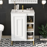 ZUN 24inch White Bathroom Vanity Sink Combo for Small Space, Modern Design with Ceramic Basin, Gold Legs 51971796