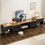 63 Inch Mid Century Modern TV Stand with Slatted Grille Striped Doors, TV Stand with Storage, W578P193305