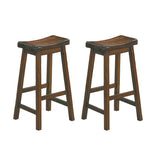 29-inch Bar Height Stools 2pc Set Saddle Seat Solid Wood Cherry Finish Casual Dining Furniture B01151979