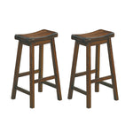 ZUN 29-inch Bar Height Stools 2pc Set Saddle Seat Solid Wood Cherry Finish Casual Dining Furniture B01151979