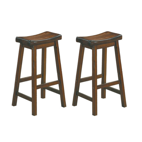 ZUN 29-inch Bar Height Stools 2pc Set Saddle Seat Solid Wood Cherry Finish Casual Dining Furniture B01151979