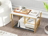 3-Tier Side Table with Marble Top & Gold Frame, Modern 23.5" End Table for Living Room Bedroom 07984256