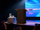 Wood Podium Stand, 44" Tall Wooden Lectern with Mic Stand Space, sliding shelf with cup holder and W282P430658