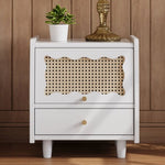 ZUN Wooden Nightstand with Rattan-Woven Cabinet and 1 Drawer, Exquisite Elegance with Natural N733P180009K