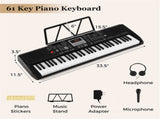 Black 61-Key Digital Piano Keyboard with Light-Up Teaching Mode, 200 Rhythms & Dual Keyboard 72117689