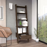 ZUN Ladder Bookcase, One Drawer, Five Open Shelves, Dark Walnut B097133049