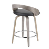 Grotto Mid-Century Modern Counter Stool with Light Grey Wood and Black Faux Leather by LumiSource B202P222353