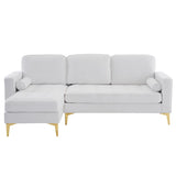 218*141*87cm Burlap Diamond Electroplated Gold Trident Legs Three Seats With Footstool Indoor 29311242