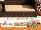 2-Seat PE Wicker Patio Loveseat Set, Outdoor Rattan Sofa with 2-Tier Tempered Glass Table, Thick 35376082