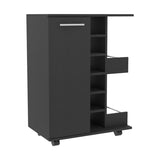 Bar Cart, Two External Shelves, Four Casters, Six Built-in Wine Rack, Single Door Cabinet -Black B07091824