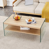 ZUN Double layered rectangular coffee table.The board is made of MDF with wooden stickers, with W1151P183723