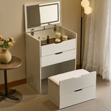 3-in-1 Vanity Desk with Mirror And Lights, Small Vanity Desk Set with Visible Glass Tabletop, 3 T3685P339866