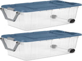 160 Quart Durable Clear Storage Container with Latching Lid and Pull Handle, Blue, 2 Pack 65302006