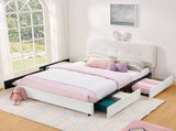 Queen Size Kids Upholstered Bed with Oversized Rabbit Ear Headboard, LED Light & 4 Storage Drawers, W1413P384927