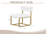 Set of two white teddy fabric dining chairs, circular thick cushioned dining chairs for kitchen and W1727P237751