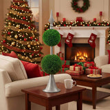 Two-Tier Artificial Plant D7x26.5" Natural Boxwood Sphere Topiary on Metal Spire Circle Ball Home 18565719