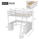 ZUN Full Size Loft Bed with U-shaped Desk, Drawers and Storage Shelves, White 58879718