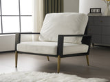 Modern Low Back White Upholstered Accent Armchair with Gold Metal Legs & Rubberwood Frame, Chic Wide 93214634