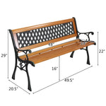 ZUN 49" Garden Bench Patio Porch Chair Deck Hardwood Cast Iron Love Seat Weave Style Back 41635196