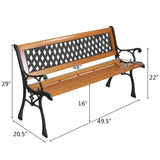 ZUN 49" Garden Bench Patio Porch Chair Deck Hardwood Cast Iron Love Seat Weave Style Back 41635196