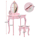 ZUN Kids Vanity Table and Chair Set, Girls Vanity with Mirror & Stool, Cute Unicorn Design, Pretend Play 34860797