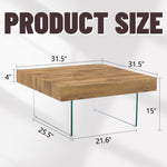 ZUN Natural Style Square MDF Coffee Table - 31.5"x31.5" with Tempered Glass Legs.Density Board W1151P232702