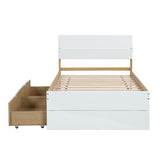 Modern Twin Bed Frame With 2 Drawers For White High Gloss Headboard and Footboard With Light Oak W697131330