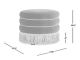 Edward 17.5" Round Upholstered Ottoman with Bullion Fringe Fawn Brown Performance Velvet B2719P320843