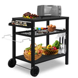 ZUN Outdoor Grill Cart Three-Shelf Grill Table, Movable BBQ Trolley Food Prep Cart with Two Wheels & 58452400